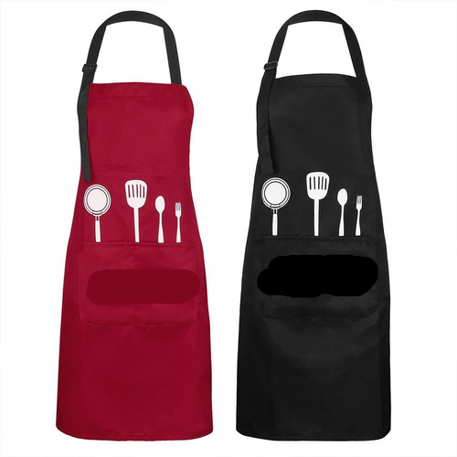 2 Delantales De Cocina Impermeables Con Bolsillos Y Correa