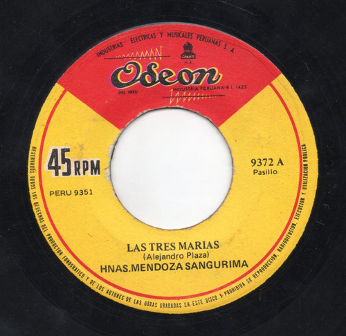 Hnas Mendoza Sangurima Las Tres Marias 45 Rpm Ricewithduck