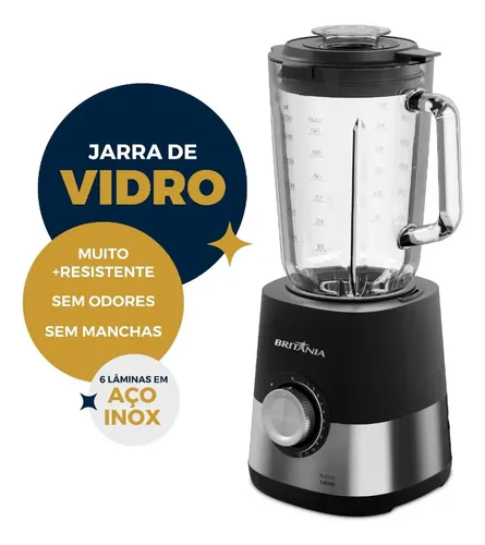 Liquidificador Britânia BLQ14A 1400W 2.3L com Jarra de Vidro e 12 Velocidades