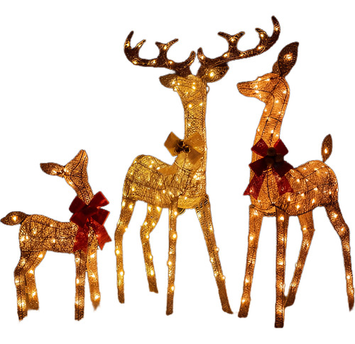 Yuletime 3 Renos De Navidad 3d Preiluminados Con Brillantina Gold