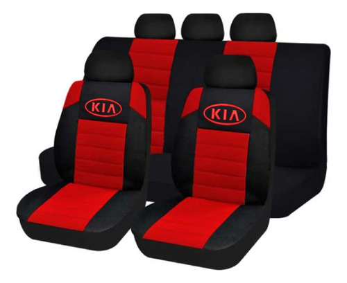 Juego Fundas Universal Tela Negro Rojo Logo Kia Bordado