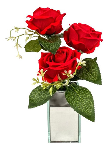 Rosas Artificiais + Vaso Prata - Arranjo Decorativo - Decoração De Flores Artificiais = Mesa De Centro