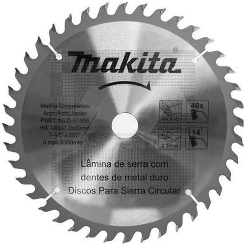 Disco Serra Circular 185mm 7.1/4x 20mm 40 Dentes Makita