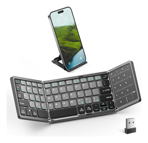 Teclado Bluetooth Plegable, Teclado Inalámbrico Portátil