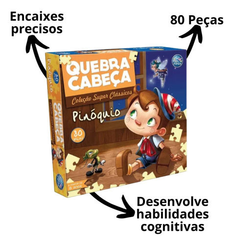Quebra Cabeca Pinoquio Com Fada E Grilo Falante 80 Pecas