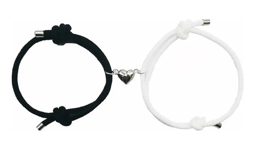 Set De 2 Pulseras Para Parejas De Hilo Y Corazón Plateado