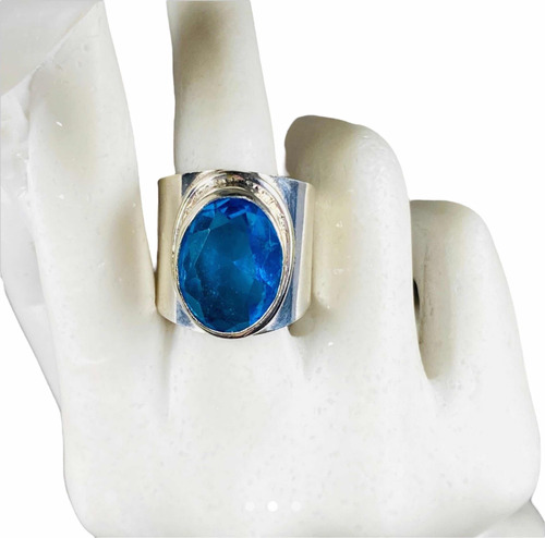 Anillo Plata India Topacio Azul 100% Natural