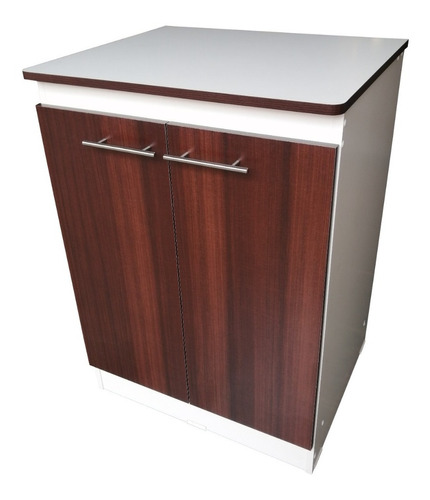 Mueble Base De Cocina Blanco- Puertas Chocolate 84 X 60 X 50