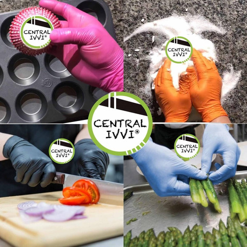 Imagen 3 de 4 de 100 Guantes De Nitrilo Sin Polvo Alimentos Chef De Xs A Xl