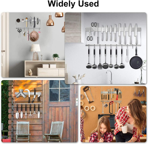 Imagen 7 de 8 de Kit Soporte Porta Cuchillos De Pared Magnetico Con Ganchos
