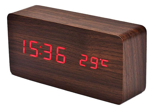 Reloj Wooden Digital Alarma Temperatura Oficina Hogar