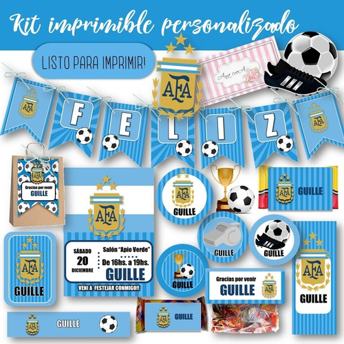 Kit Imprimible Futbol Argentina Campeón Mod.10 Personalizado