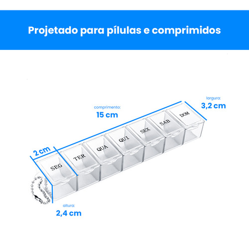 Organizador De Remédio Comprimidos Vitamina 7 Compartimentos