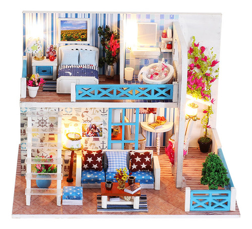 Kit De Casa De Muñecas Para Bricolaje Con Muebles Y Led, Reg