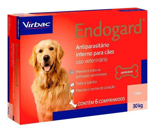 Imagem 1 de 3 de Endogard Vermífugo Para Cães 30kg C/ 6 Comp - Virbac