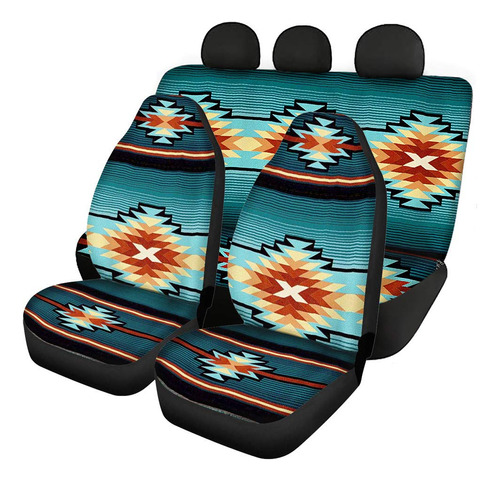 Seanative Aztec Tribal Flat Cloth Car Seat Cover 4 Pc Front