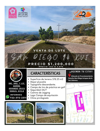 Venta Lote San Diego 94 Mz Xvi Con Todos Los Servicios, Vistas Panorámicas, Proyecto Arquitectónico Incluído En Av Principal Fracc Rancho San Diego Ixtapan De La Sal Edomex