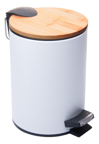 Lixeira Redonda Lyor De Metal Com Pedal E Tampa Branca 3l