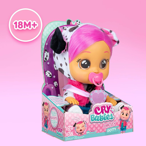 Cry Babies Dressy Dotty - Muñeca Bebé De 12 | Mono Azul, Su