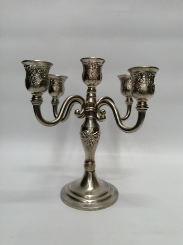 Candelabro De Mesa Antiguo Italy En Antimonio Baño Plata 