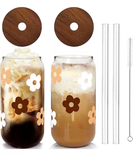 Mason Life Vasos de vidrio con tapas y pajitas, vasos de vidrio de 20  onzas, vasos para beber, vasos de café helado, vasos para batidos, vaso de  vaso