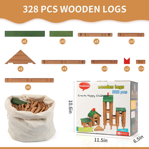 Juego De Troncos De Construcción Wondertoys, 328 Unidades, T