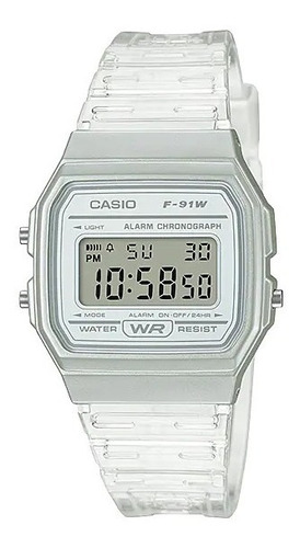 Reloj Casio Vintage F-91ws-7d Transparente Luz Alarma 