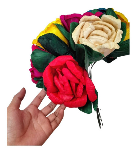 24 Ramos D Flores (rosas) De Hoja De Maiz 12pz