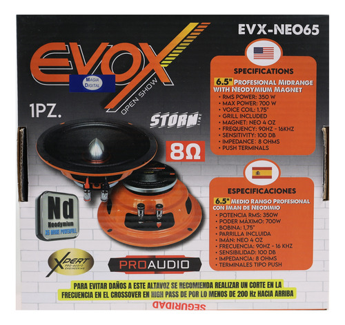 Medio Rango 6.5 Plgevox Evx-neo65 Imán Neodimio 700w 1pz Negro