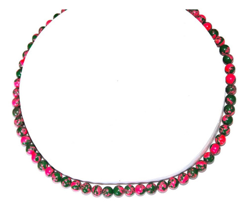 Set: Collar Pulsera Y Aretes Verde Fucsia  6 Mm 