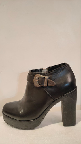 Bota Caña Baja Cuero Taco Con Plataforma Mujer 38 Negro