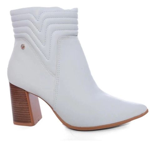 Bota Ankle Boot Bico Fino Matelassê Ramarim 2358123 Branco