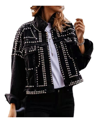 Chaqueta Vaquera Con Tachuelas De Estilo Punk Para Dama