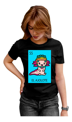 Playera Negra Dama Original De Carta De Loteria El Ajolote