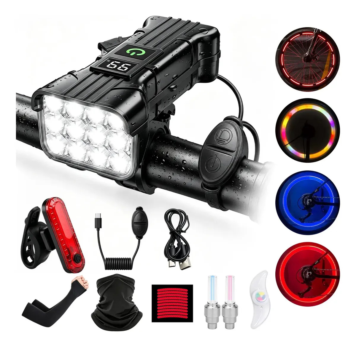 Kit Luz Bicicleta Delantera y Trasera LED Recargable con Claxon y 5 Modos – IP65