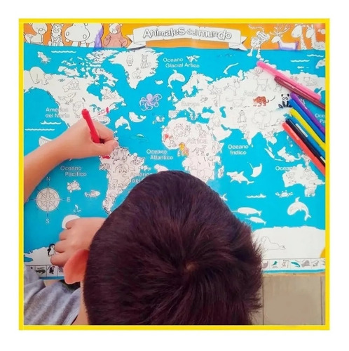 Imagen 6 de 8 de Mapa Planisferio Animales Para Pintar Mundo Plan Z Playking