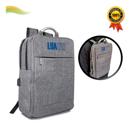 Mochila Executiva Notebook Cabo Usb Unissex Luatek Lkz-725# Cor Cinza Desenho do tecido Liso