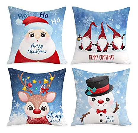 Faromily Blue Christmas Pillow Covers 18x18 For Kid 3xfxw