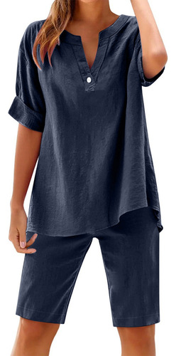 Conjunto De Camisa De Verano Con Mangas De Algodón Para Muje
