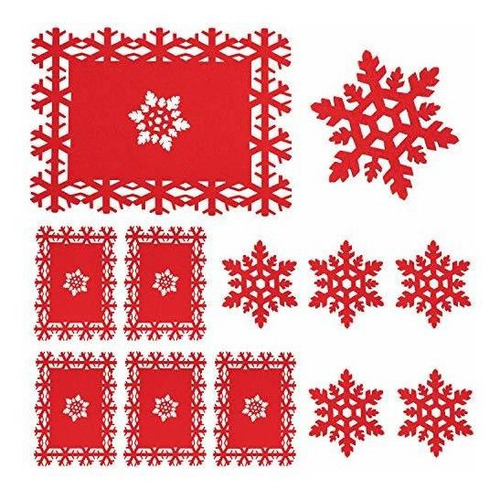 Set Mesa Navidad Copas 12uds, Rojo Con Copos De Nieve.