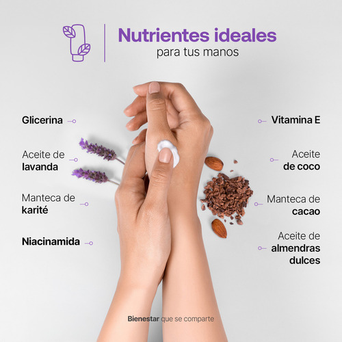 Kit 3 Cremas de 80ml B Life Natural hand cream Vitamina E y Niacinamida con Fragancia lavanda