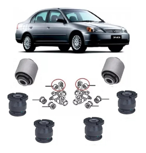 Kit 6 Buchas Mangas Eixo Traseira Honda Civic Ano 2002