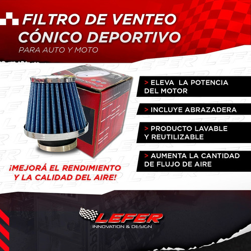 Imagen 2 de 9 de Filtro Venteo Auto Conico Deportivo De Aire Moto Azul 35mm