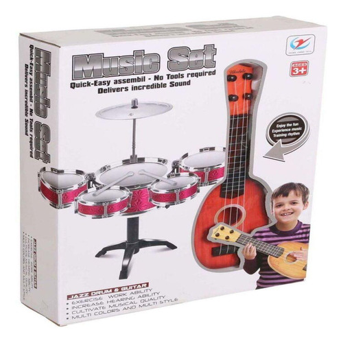 Kit Bateria Musical Infantil Violão Guitarra Ukulele 2 Em 1