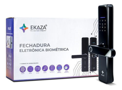 Fechadura Inteligente Wifi Biométrica Eletrônica Digital Touch Ekaza EKAV-T229 Tuya Smart Life Preta