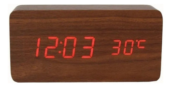 Reloj de escritorio digital rectangular, alarma, estilo LED, color marrón
