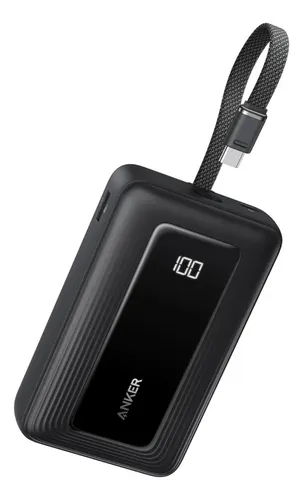 Power Bank Anker Zolo 20000mAh 30W, con Cable Tipo‑C Integrado, Carga Rápida, Compacto y Portátil, Compatible con iPhone (Serie), Xiaomi, Motorola y Samsung Galaxy S24/S23/S22/S21 – Color Negro