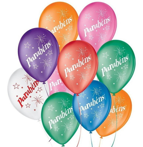 Balão Festa Parabéns - (9  23cm) - 25 Unidades - São Roque 