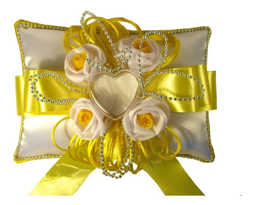 Almofada Porta Aliança Para Casamento - Amarelo Com Branco