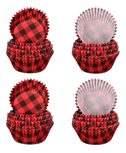 600 Repuesto Navidad Cupcake Liners Rojo Negro Bufalo